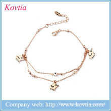 Cute girl favor wholesale jewelry zinc alloy gold plated elephant pendant bracelet double chain crystal bracelet